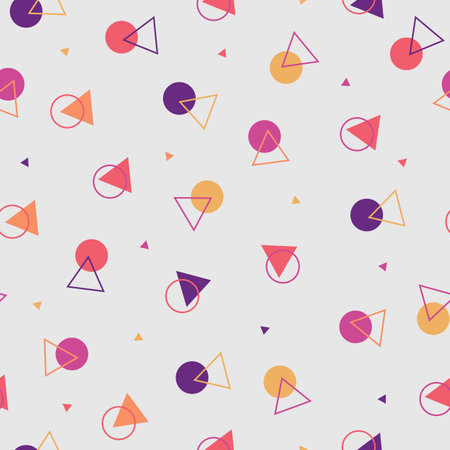 Vector circles, triangles with silhouettes repeating pattern background.のイラスト素材
