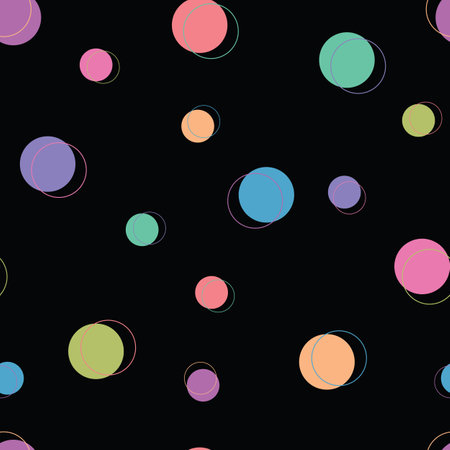 Vector multicolour circles with silhouettes repeating pattern background.のイラスト素材
