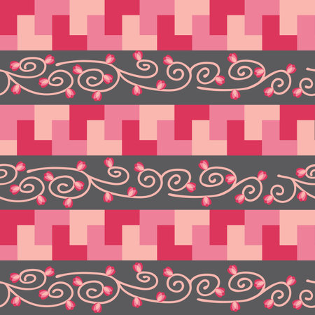 Vector abstract branches with flowers repeating pattern background.のイラスト素材