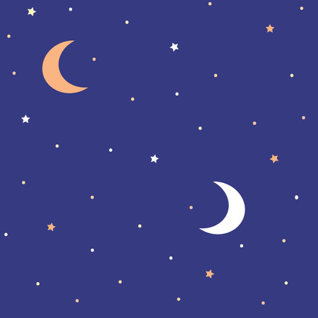 Vector abstract moon and stars on blue sky repeating pattern background.のイラスト素材