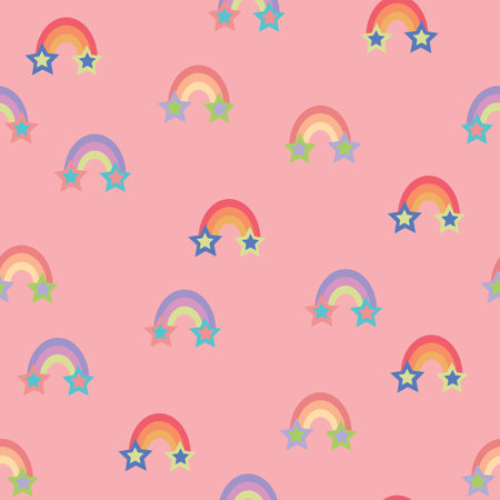 Vector abstract rainbows and stars repeating pattern background.のイラスト素材
