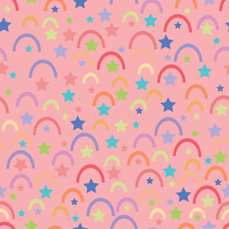 Vector abstract parts of rainbows and stars repeating pattern background.のイラスト素材
