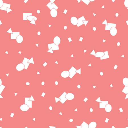 Vector white squares, circles, and triangles pattern background. Perfect for fabric, scrapbooking, wallpaper projectsのイラスト素材