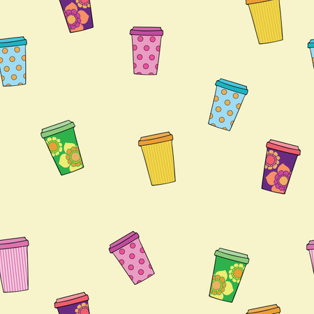 Vector abstract coffee cups repeating pattern background.のイラスト素材