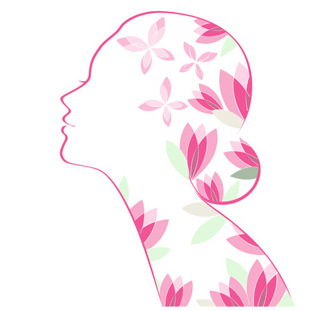 Vector illustration of woman's silhouette with flowersのイラスト素材