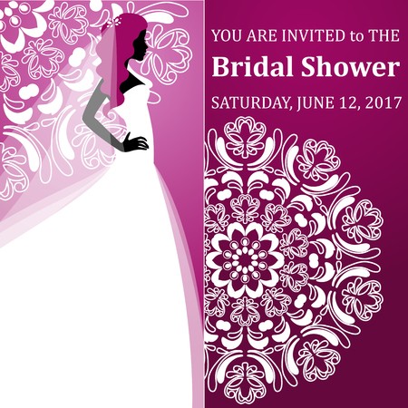 Vector fashion illustration of a young bride holding flowers. Bridal Shower. Wedding invitation for your designのイラスト素材