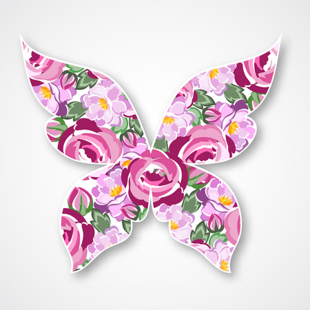 Isolated multicolor butterfly. Paper butterfly with roses for your designのイラスト素材