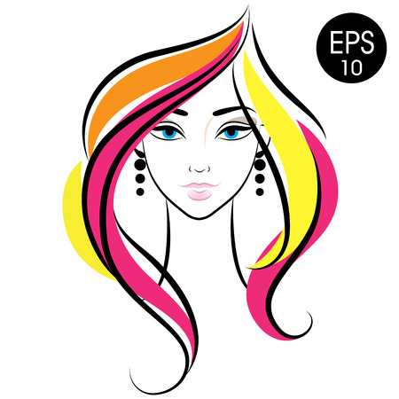 Stock Woman Face. Beauty Girl Portrait with Colorful hair for your designのイラスト素材
