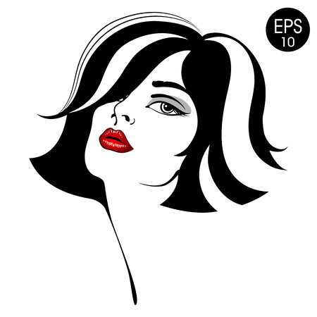 Woman with red lips. Vector fashion portraitのイラスト素材