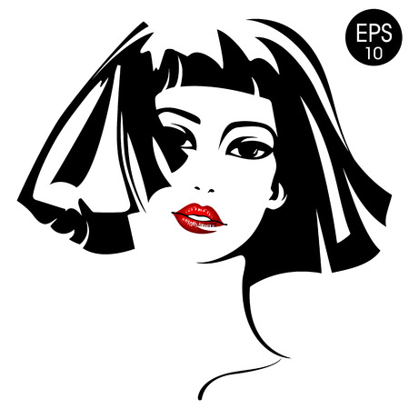 Woman with red lips. Vector fashion portraitのイラスト素材