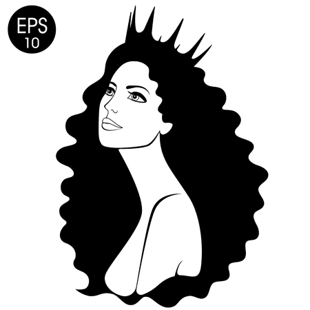 Queen. Woman in crown. Black and white silhouette. Vector illustration of princessのイラスト素材