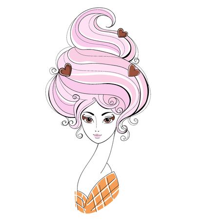 Ice cream. Girl with Strawberry ice cream hairのイラスト素材