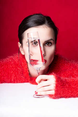 woman with a glass of waterの写真素材