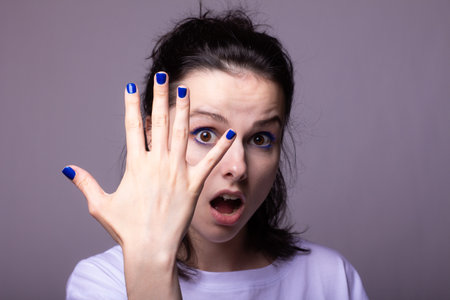 cute girl in a white t-shirtの写真素材