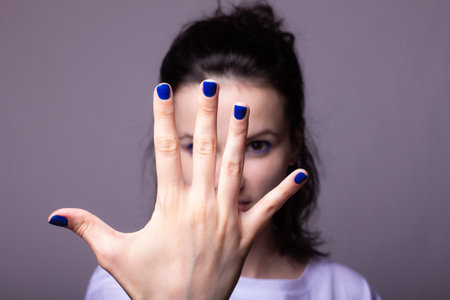 cute girl in a white t-shirtの写真素材