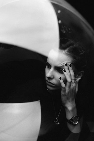 art portrait of woman, black background