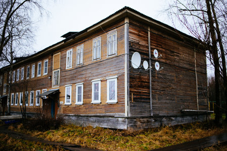 Arhangelsk, Russia - November 18 2020: residential wooden housesのeditorial素材