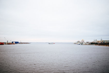 Arhangelsk, Russia - November 18 2020: Bridge over riverのeditorial素材