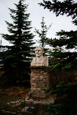 Arhangelsk, Russia - November 18 2020: destroyed monument to Lenin