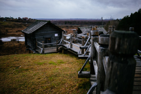 Arhangelsk, Russia - November 18 2020: houses in the Russian villageのeditorial素材