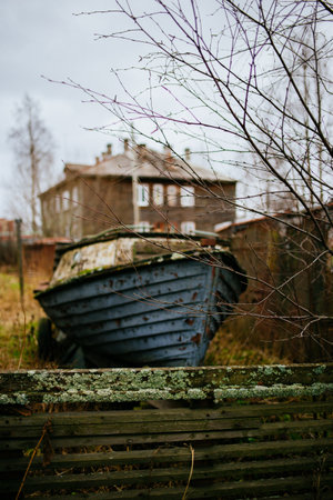 Arhangelsk, Russia - November 18 2020: houses in the Russian villageのeditorial素材