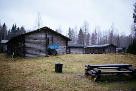 Arhangelsk, Russia - November 18 2020: houses in the Russian villageのeditorial素材