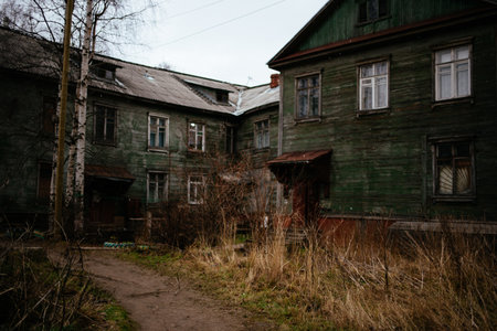 Arhangelsk, Russia - November 18 2020: residential wooden housesのeditorial素材