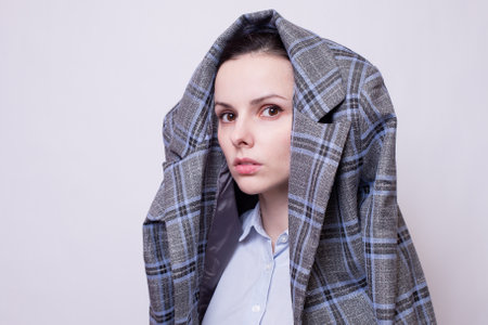 woman office worker in a cage suitの写真素材