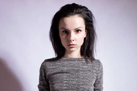 woman on white studio backgroundの写真素材