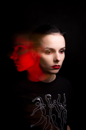 art portrait of a woman with white skin, mixed light