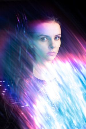 art portrait of a beautiful woman with mixed light. high quality photo