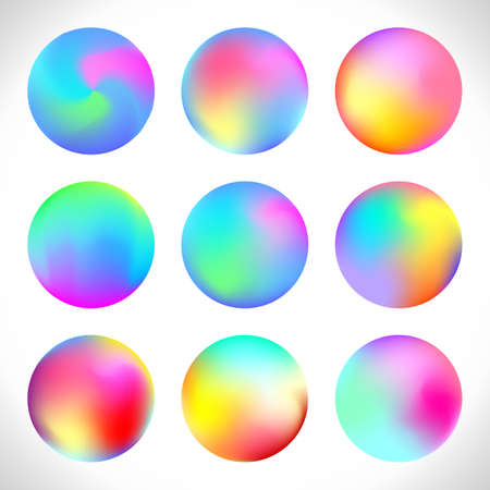 Round gradient set with modern abstract backgrounds. Colorful fluid covers for calendar, brochure, invitation, cards. Trendy soft color. Template with round gradient set for screens and mobile appのイラスト素材