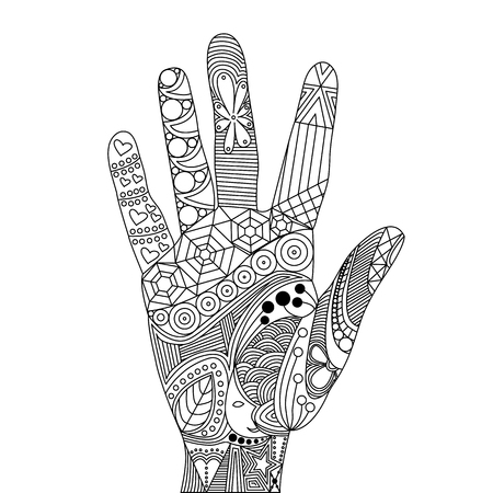 Zen Tangle Palm. Zen Tangle Hand. Palm of Doodle Elementsのイラスト素材