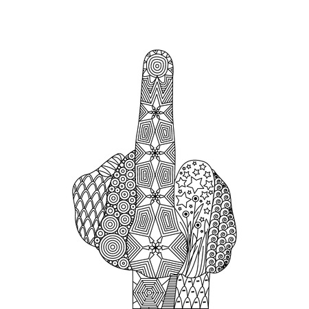 Vector Illustration of Fuck You Hand. Gesture of Fuck Off. Drawing of Palm Sign Means be Left Alone, to Get Rid. Abstract Artistic Drawing with Doodle Elementsのイラスト素材