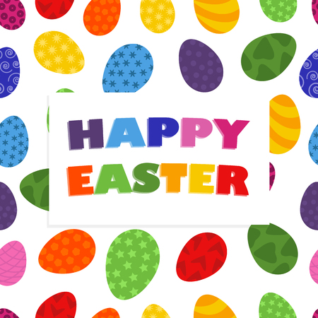 Vector Pattern of Painted Eggs for Easter Day. Colorful Seamless of Happy Easter. Illustration of Eggs with Different Textures. Multicolored Seamless Usable for Packaging, Paper, Wrapping, Backdropのイラスト素材
