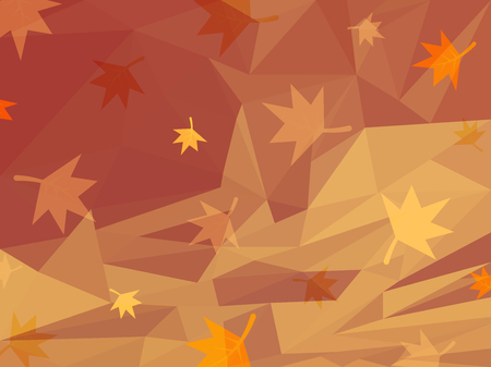 Vector Abstract Orange Background of Autumn or Fall. Wallpaper of Weather with Maple Leaves in Low Poly Style. Vector illustration in Soft Colored. Nature backdrop. Ecology Concept for Graphic Designのイラスト素材