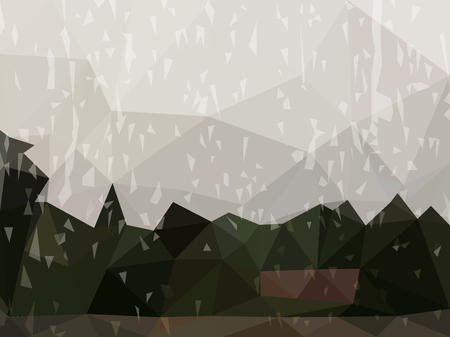 Vector Abstract Dark Background of Raining Day. Wallpaper of Weather with Trees in Low Poly Style. Vector Illustration of Dark Natural Fond. Nature backdrop. Ecology Concept for Graphic Designのイラスト素材