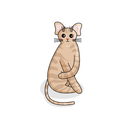 Vector Character of Devon Rex Cat in Kawaii Style. Cute Cartoon Kid Character. Funny Kitten isolated on White Background. Sticker of Kawaii Animal, Pet. Flat design. Usable for Children's Bookのイラスト素材