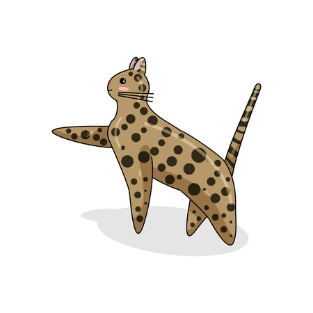 Vector Character of Savannah Cat in Kawaii Style. Cute Cartoon Kitty Character. Funny Kitten isolated on White Background. Sticker of Kawaii Animal, Pet. Flat design. Usable for Children's Bookのイラスト素材