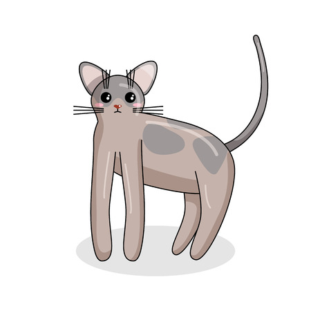 Vector Character of Canadian Sphinx Cat in Kawaii Style. Cute Cartoon Kitty Character. Funny Kitten isolated on White Background. Sticker of Kawaii Animal, Pet. Flat design. Usable for Children's Bookのイラスト素材