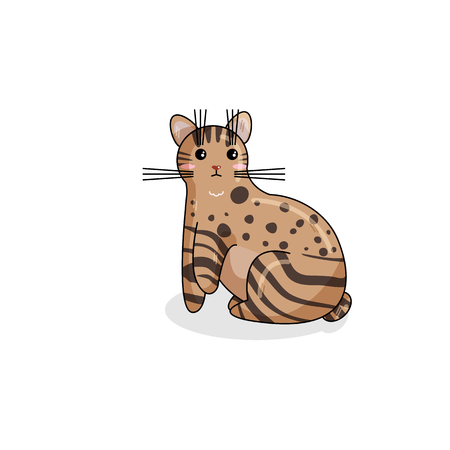 Vector Character of Pixie Bob Cat in Kawaii Style. Cute Cartoon Kitty Character. Funny Kitten isolated on White Background. Sticker of Kawaii Animal, Pet. Flat design. Usable for Children's Bookのイラスト素材