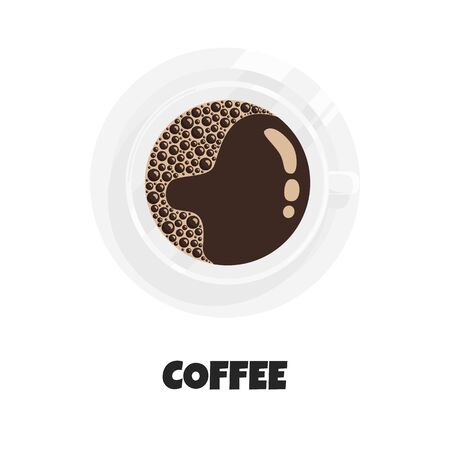 Vector Realistic Illustration of Cup of Black Coffee. Espresso in White Cup Top View. Mug of Fresh Coffee in Flat Style. Concept Design of Hot Beverage for Breakfast and Good Morningのイラスト素材