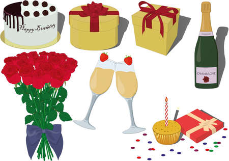 Birthday celebrating items collection vector illustrationのイラスト素材