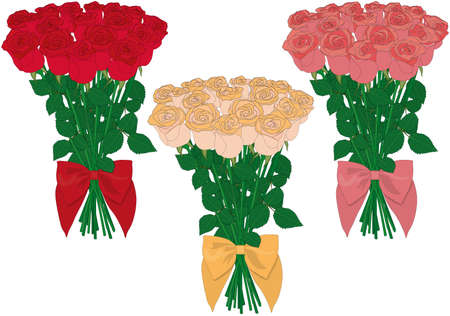 Three color types rose bouquets vector illustrationのイラスト素材