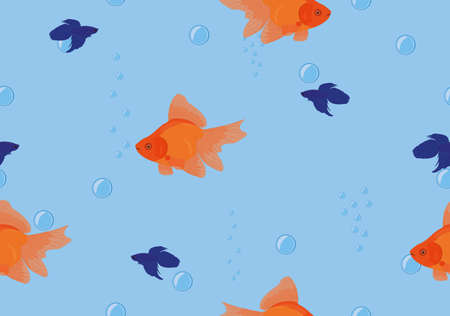 Seamless background tropical fish goldfish, betta on blue colorのイラスト素材