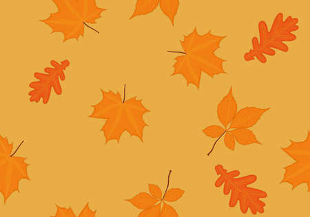 Autumun fall red yellow leaves seamless background vector illustrationのイラスト素材