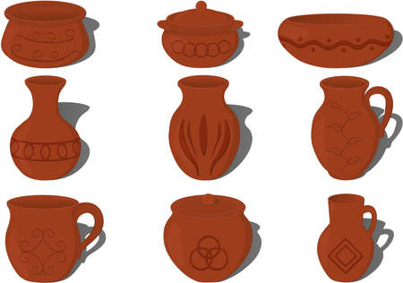 Pottery ceramics with patterns collection vector illustrationのイラスト素材