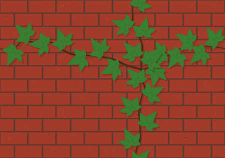 Seamless red brick wall with ivy vine background vector illustrationのイラスト素材