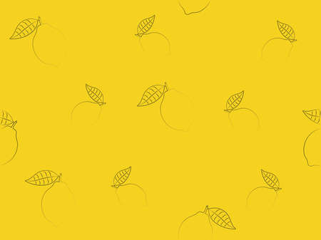 Lemon citrus contour silhouette on yellow seamless background vector illustrationのイラスト素材