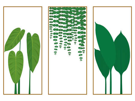 Tropical plants triptych painting vector illustrationのイラスト素材